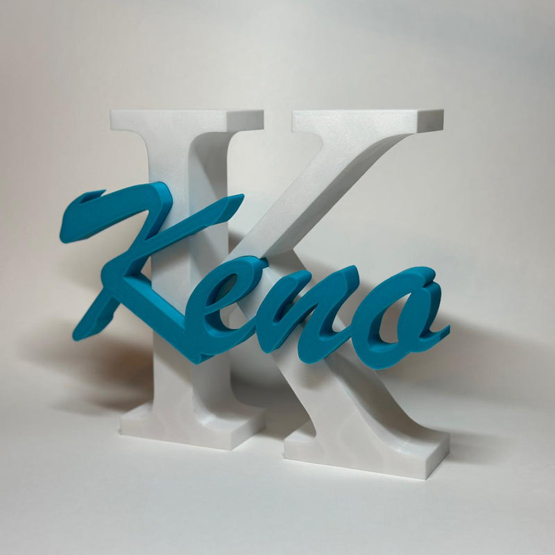 3D gedrucktes Namensschild mit Monogramm – personalisiertes Türschild oder Deko aus PLA, handschriftliche Optik