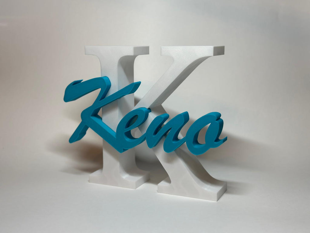 3D gedrucktes Namensschild mit Monogramm – personalisiertes Türschild oder Deko aus PLA, handschriftliche Optik