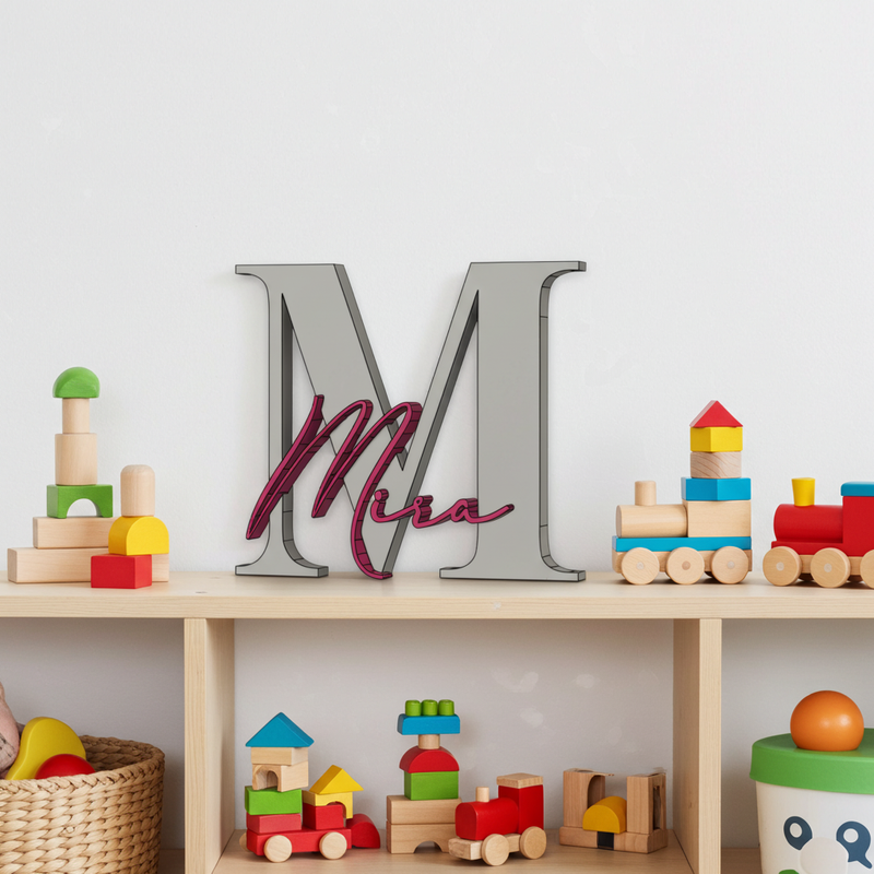 3D gedrucktes Namensschild mit Monogramm – personalisiertes Türschild oder Deko aus PLA, handschriftliche Optik