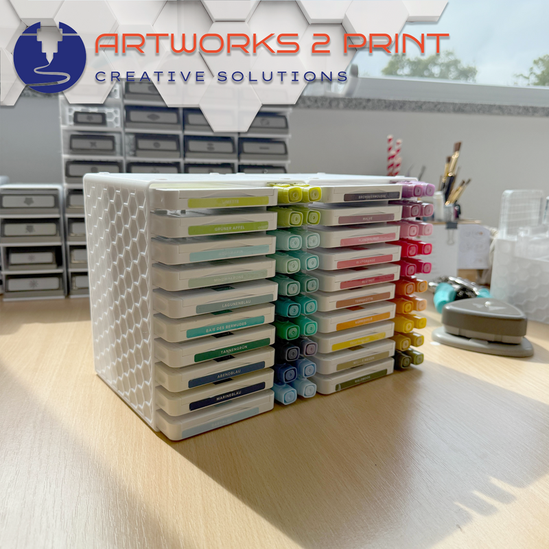 Stempelkissenständer mit Blends Marker Halter, Organizer für 10 Stempelkissen von StampinUp (neue Version) inkl Platz für 20x Blends- Marker