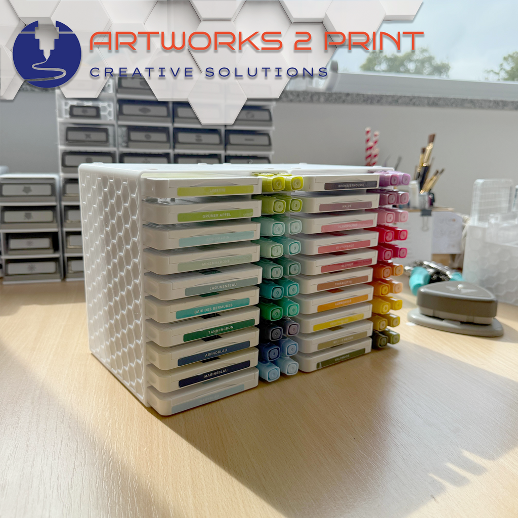 Stempelkissenständer mit Blends Marker Halter, Organizer für 10 Stempelkissen von StampinUp (neue Version) inkl Platz für 20x Blends- Marker