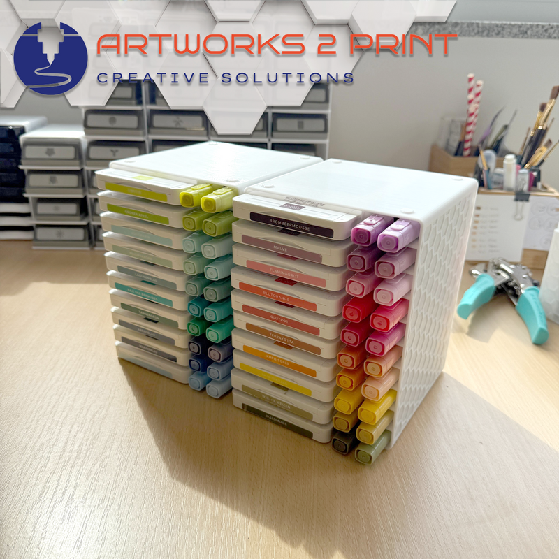 Stempelkissenständer mit Blends Marker Halter, Organizer für 10 Stempelkissen von StampinUp (neue Version) inkl Platz für 20x Blends- Marker