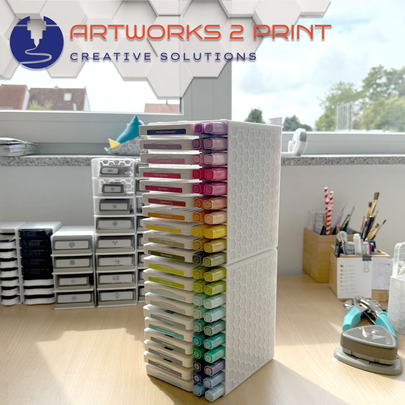 Stempelkissenständer mit Blends Marker Halter, Organizer für 10 Stempelkissen von StampinUp (neue Version) inkl Platz für 20x Blends- Marker