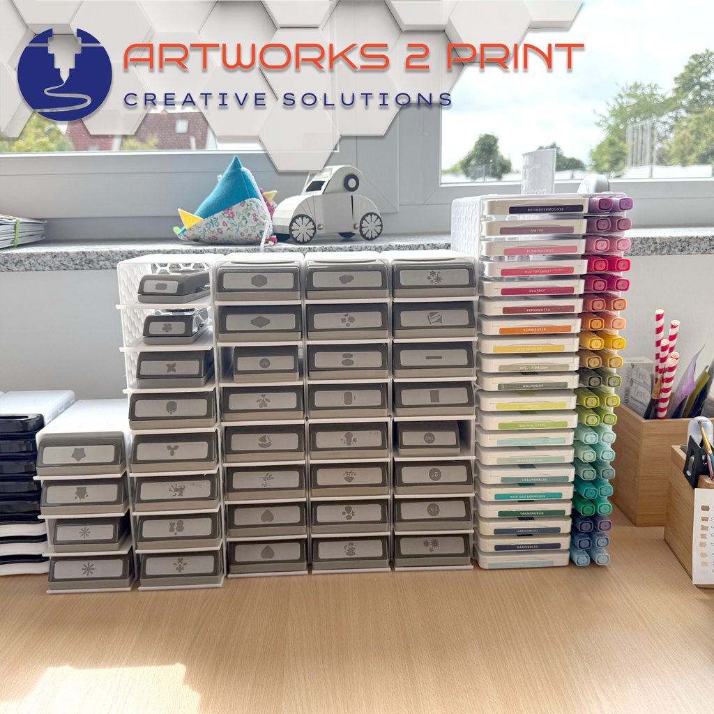 Stempelkissenständer mit Blends Marker Halter, Organizer für 10 Stempelkissen von StampinUp (neue Version) inkl Platz für 20x Blends- Marker