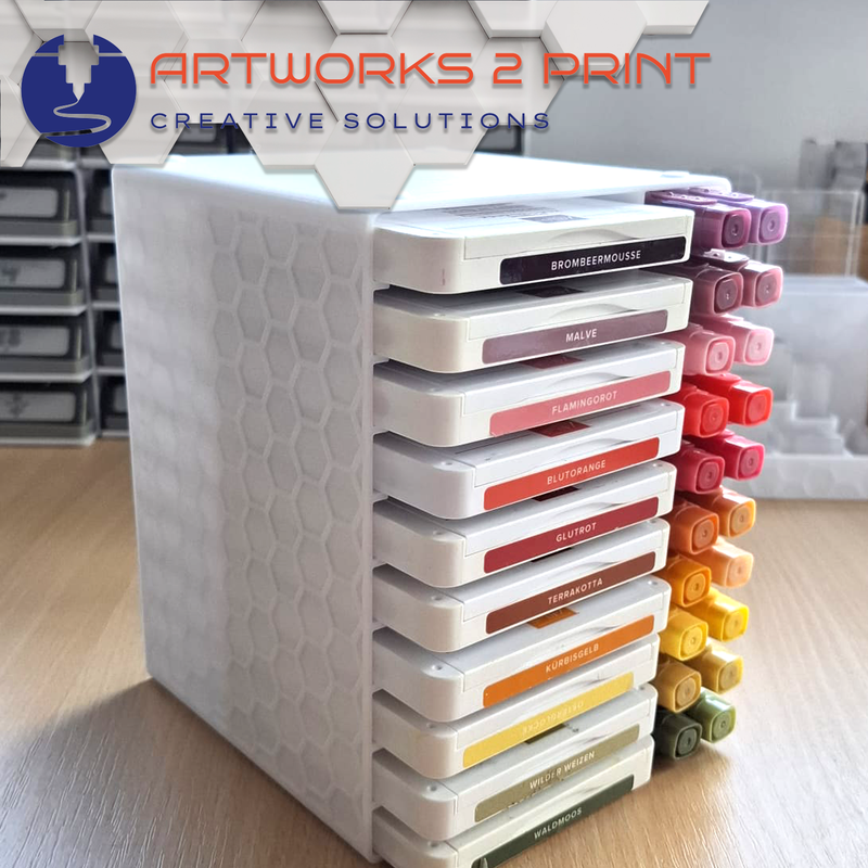 Stempelkissenständer mit Blends Marker Halter, Organizer für 10 Stempelkissen von StampinUp (neue Version) inkl Platz für 20x Blends- Marker