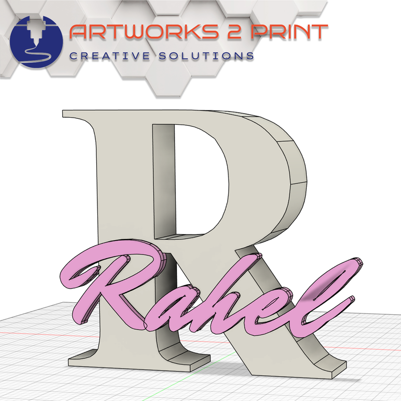 3D gedrucktes Namensschild mit Monogramm – personalisiertes Türschild oder Deko aus PLA, handschriftliche Optik