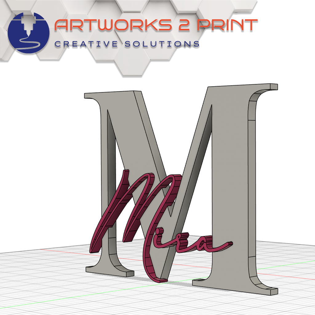 3D gedrucktes Namensschild mit Monogramm – personalisiertes Türschild oder Deko aus PLA, handschriftliche Optik