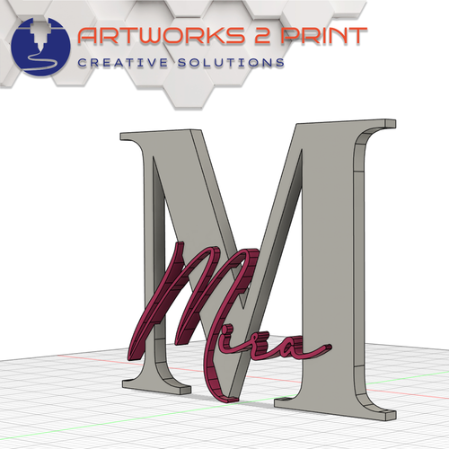 3D gedrucktes Namensschild mit Monogramm – personalisiertes Türschild oder Deko aus PLA, handschriftliche Optik